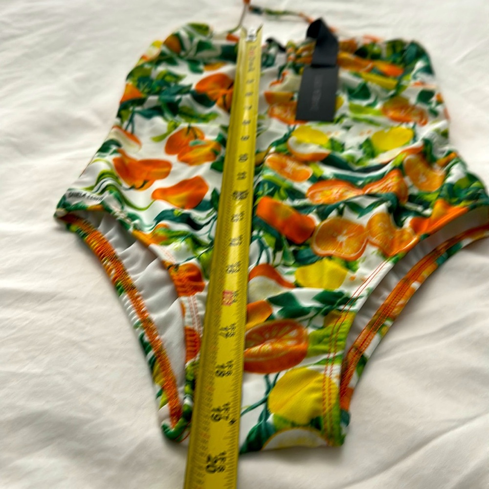 DANIELA CORTE White Citrus Print One Piece Swimsuit Silver accent Size Medium - Picture 4 of 14